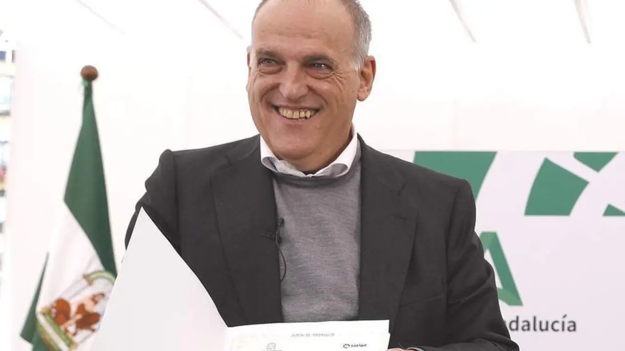 Javier Tebas durante un acto con la Junta de Andaluc&iacute;a en M&aacute;laga.  - efe