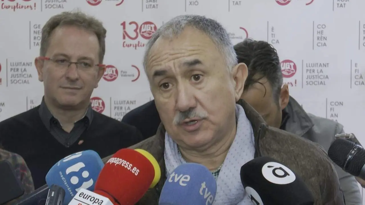 El secretario general de UGT, Pepe &Aacute;lvarez en rueda de prensa. - EP