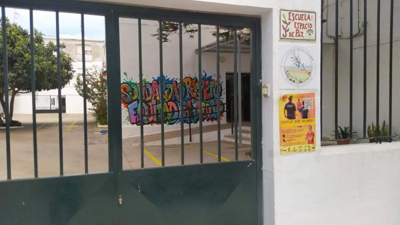 Perspectiva del mural elaborado por alumnos del colegio La Oliva desde el exterior. - 