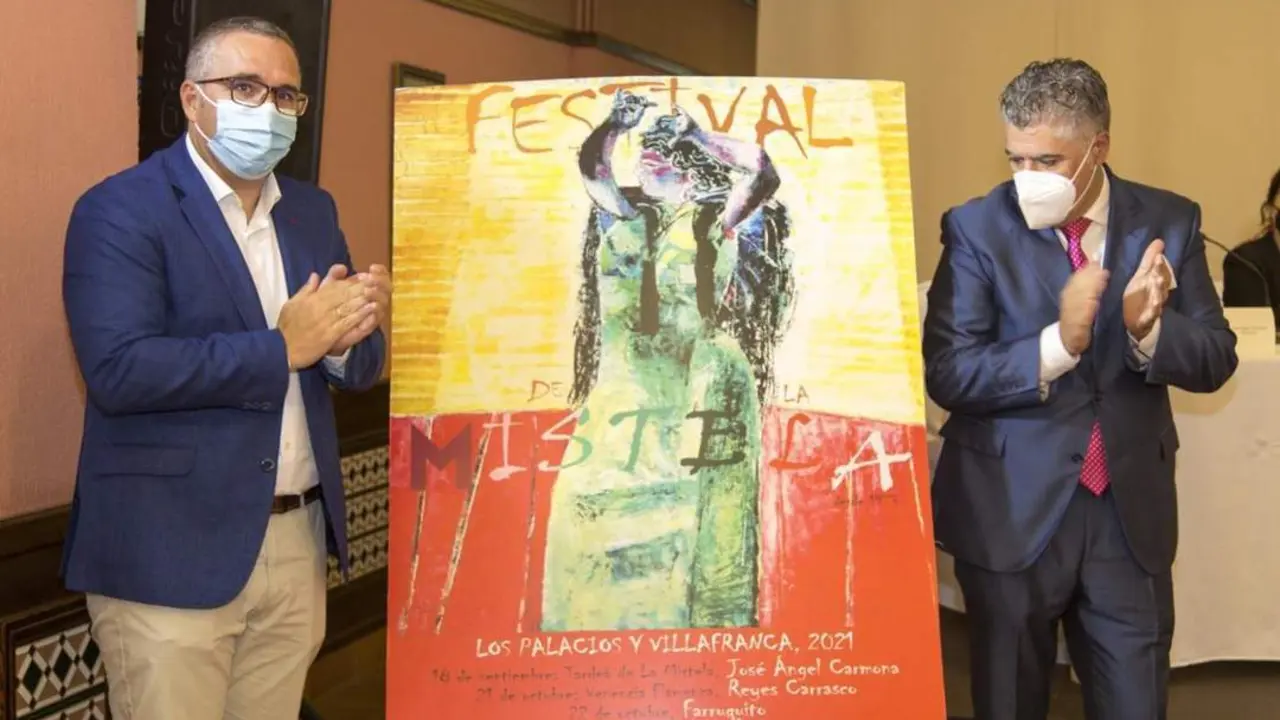 El alcalde de Los Palacios, a la izquierda, en la presentaci&oacute;n del Festival Flamenco de La Mistela. - AYTO