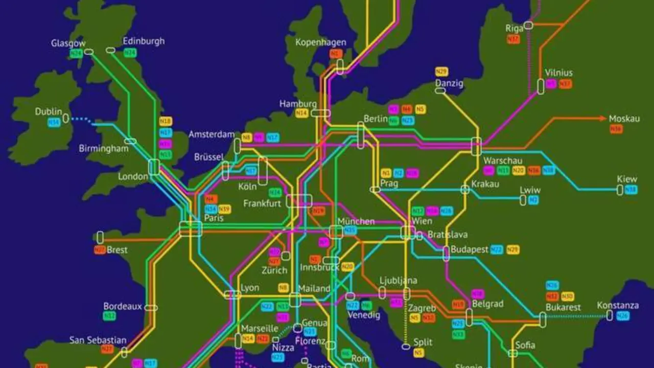 Mapa de los trenes nocturnos europeos. - Viva