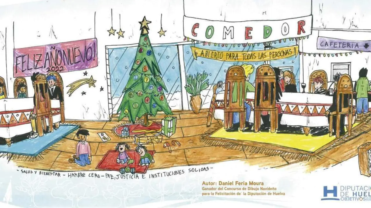 Dibujo ganador del concurso de felicitaciones navide&ntilde;as de la Diputaci&oacute;n de Huelva de este 2021. - VH