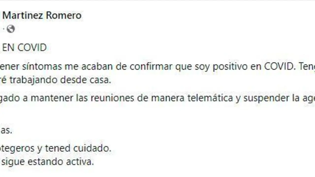 Captura del comunicado del concejal Curro Mart&iacute;nez en Facebook. - Viva.