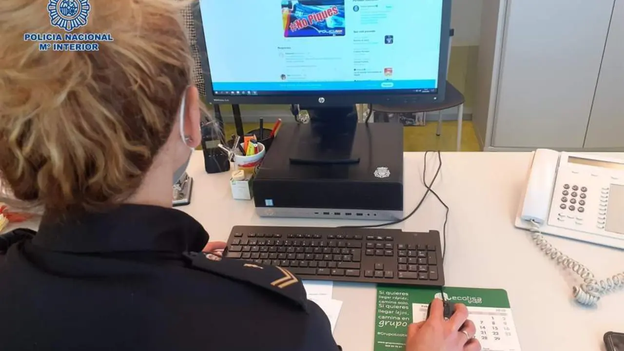 Una agente rastreando en Internet. - POLIC&Iacute;A NACIONAL
