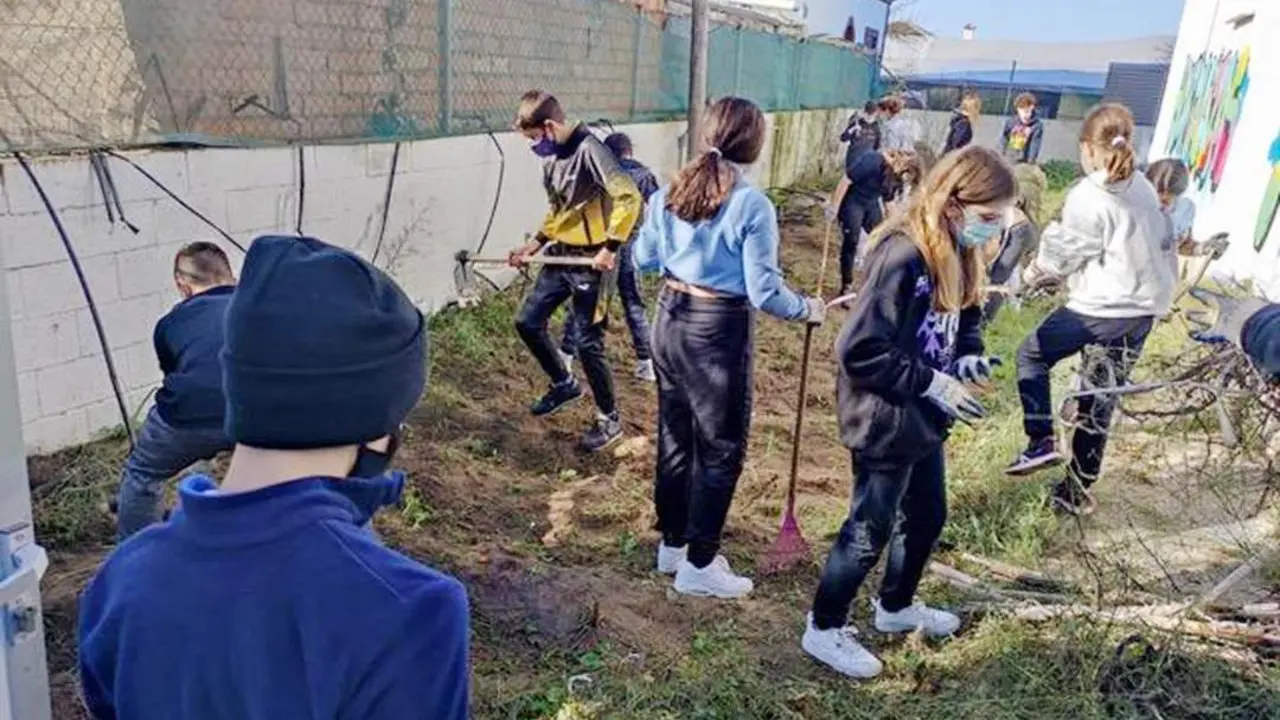 Los alumnos del CEIP Caridad Ruiz en el huerto del colegio - CMCR