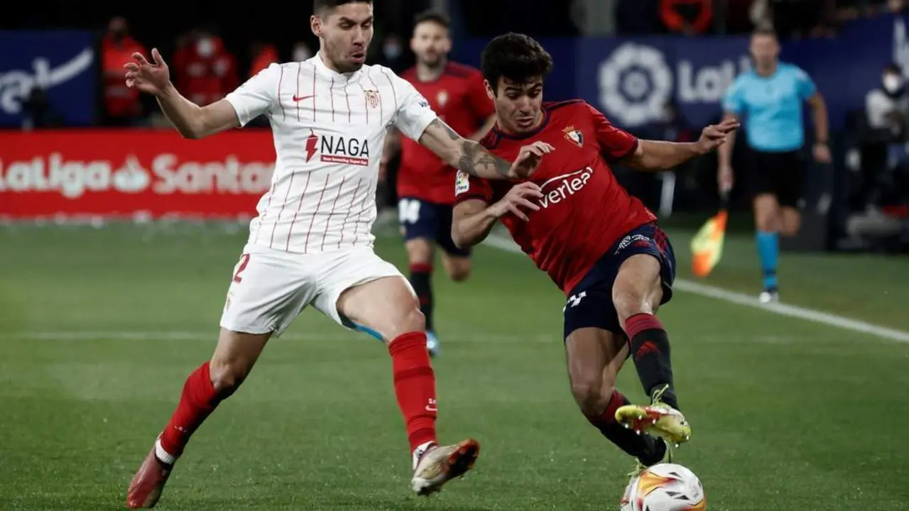 El lateral del Sevilla FC, Gonzalo Montiel, esta pasada jornada. - efe