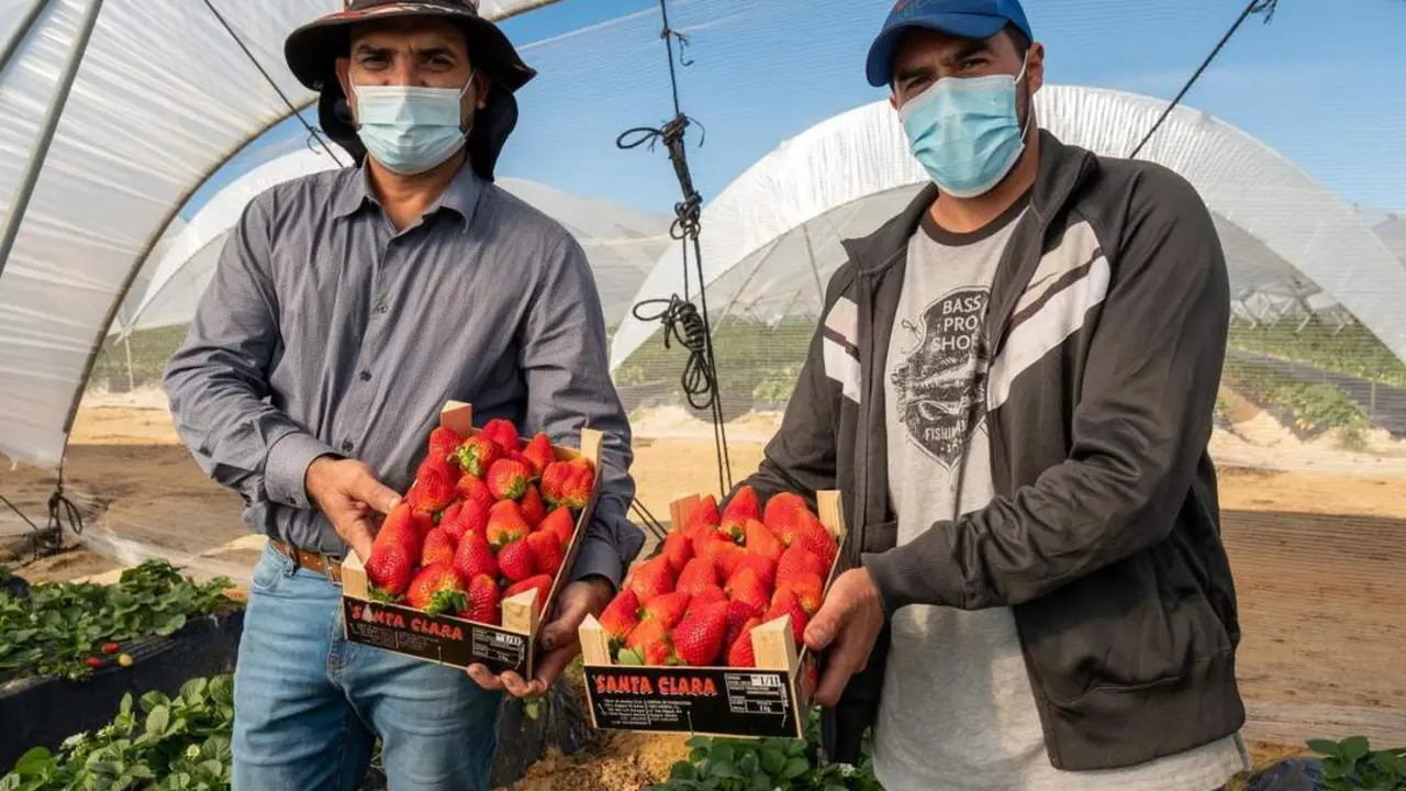 Temporeros de Honduras en el campo onubense. - JULI&Aacute;N P&Eacute;REZ / EFE