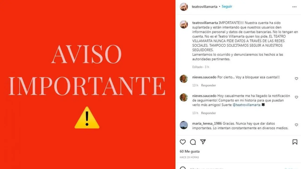 El aviso del Teatro Villamarta - Instagram