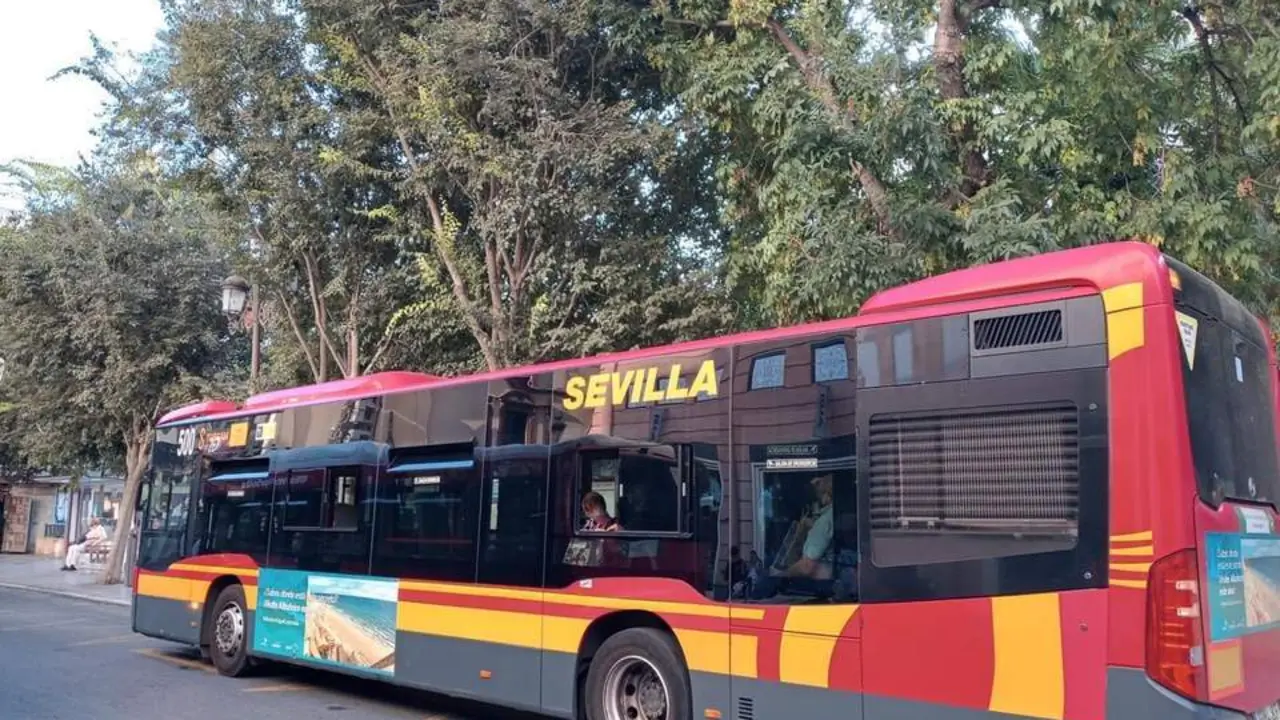 Un autob&uacute;s de Tussam en la Plaza del Duque.  - AG