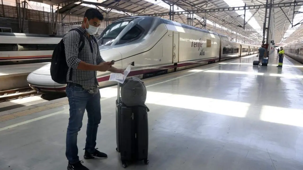 Viajeros suben al AVE en la estaci&oacute;n Mar&iacute;a Zambrano de M&aacute;laga. - EP/&Aacute;LEX ZEA