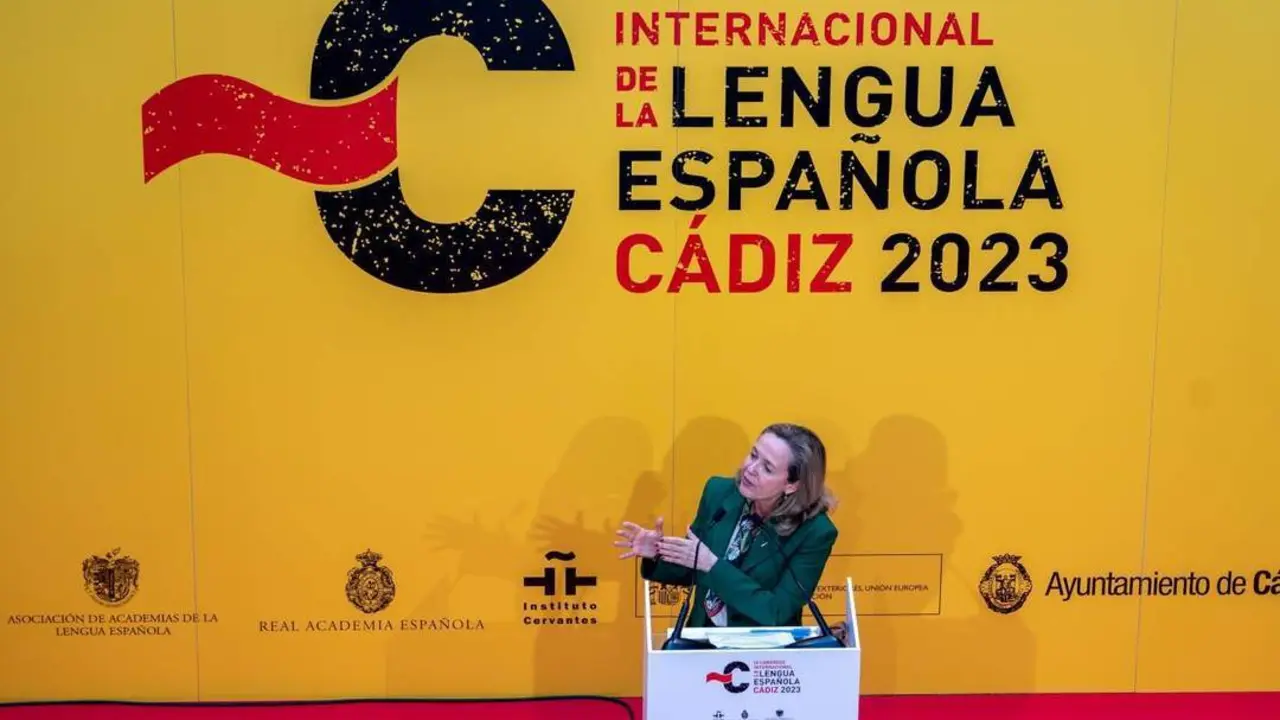 La ministra Calvi&ntilde;o, en el Congreso de la Lengua, en C&aacute;diz. - E. P/Francisco J. Olmo