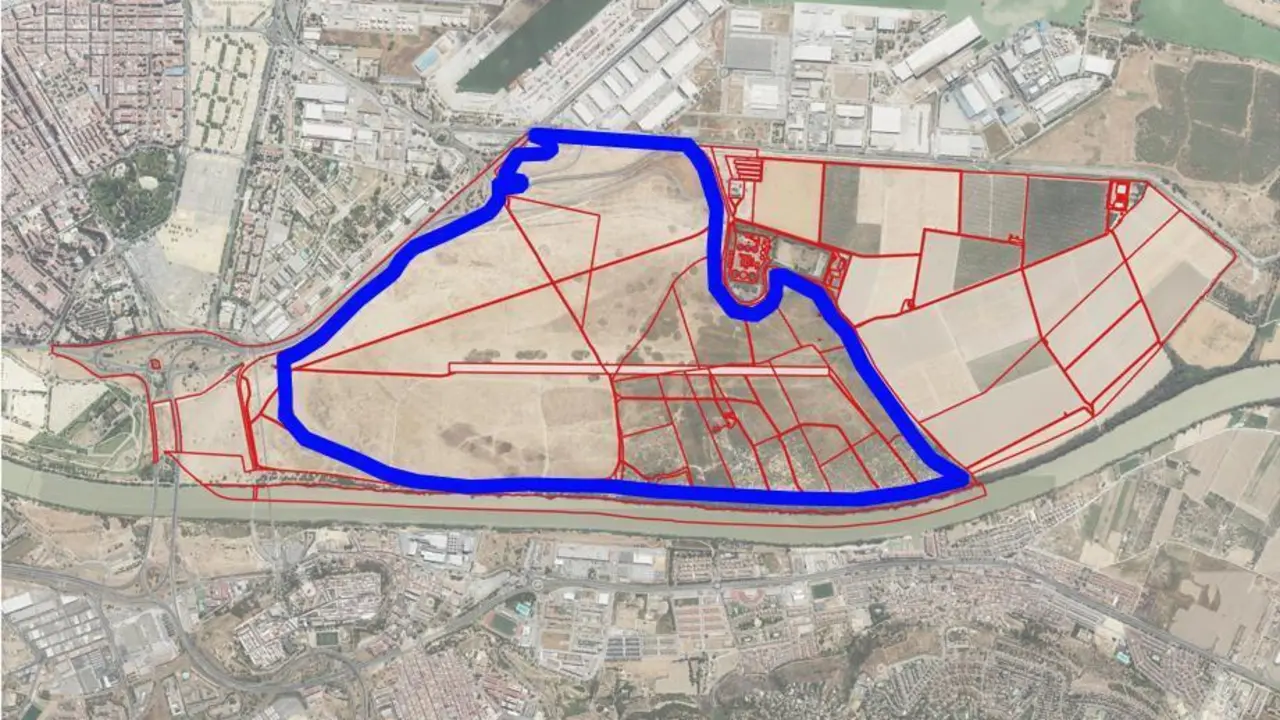 Plano de Tablada, en azul las parcelas de las inmobiliarias. - Viva