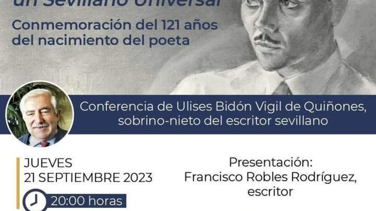 Imagen del cartel del homenaje a Luis Cernuda en su 121 aniversario. - CIRCULO MERCANTIL DE SEVILLA