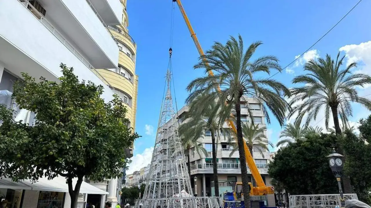 Montaje del &aacute;rbol de Naviidad gigante. - Viva