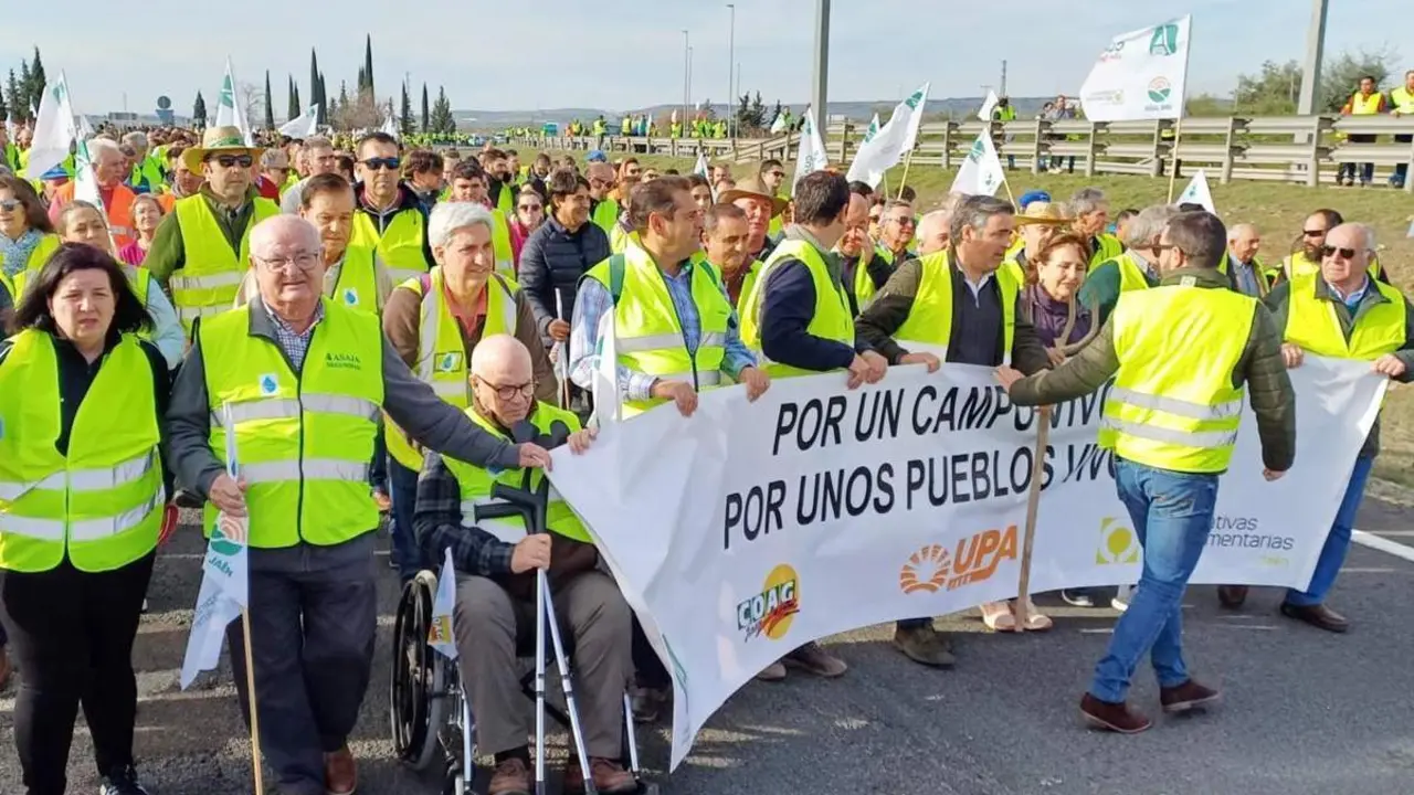 Agricultores alcala&iacute;nos, este mi&eacute;rcoles, en la A-4. - 