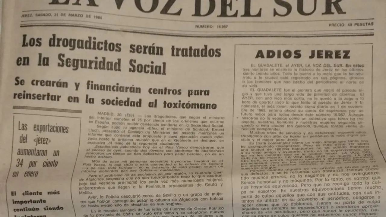 &Uacute;ltima portada de La Voz del Sur hace 40 a&ntilde;os - Archivo