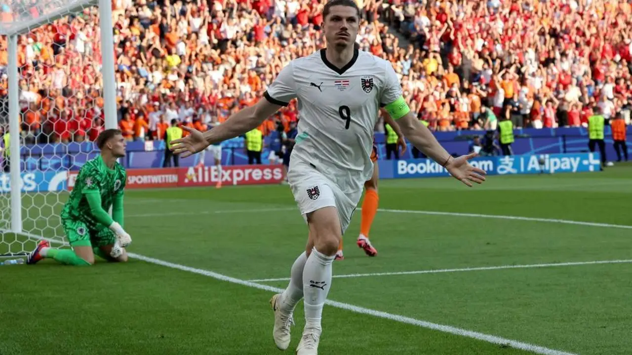 Sabitzer celebra un gol en el Austria-Pa&iacute;ses Bajos. - EFE
