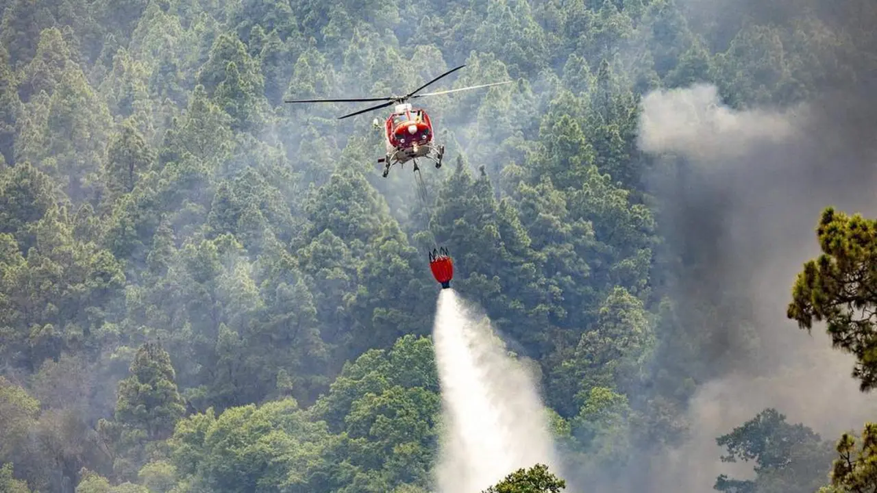 Un hidroavi&oacute;n trabaja en la extinci&oacute;n del incendio forestal. - EP
