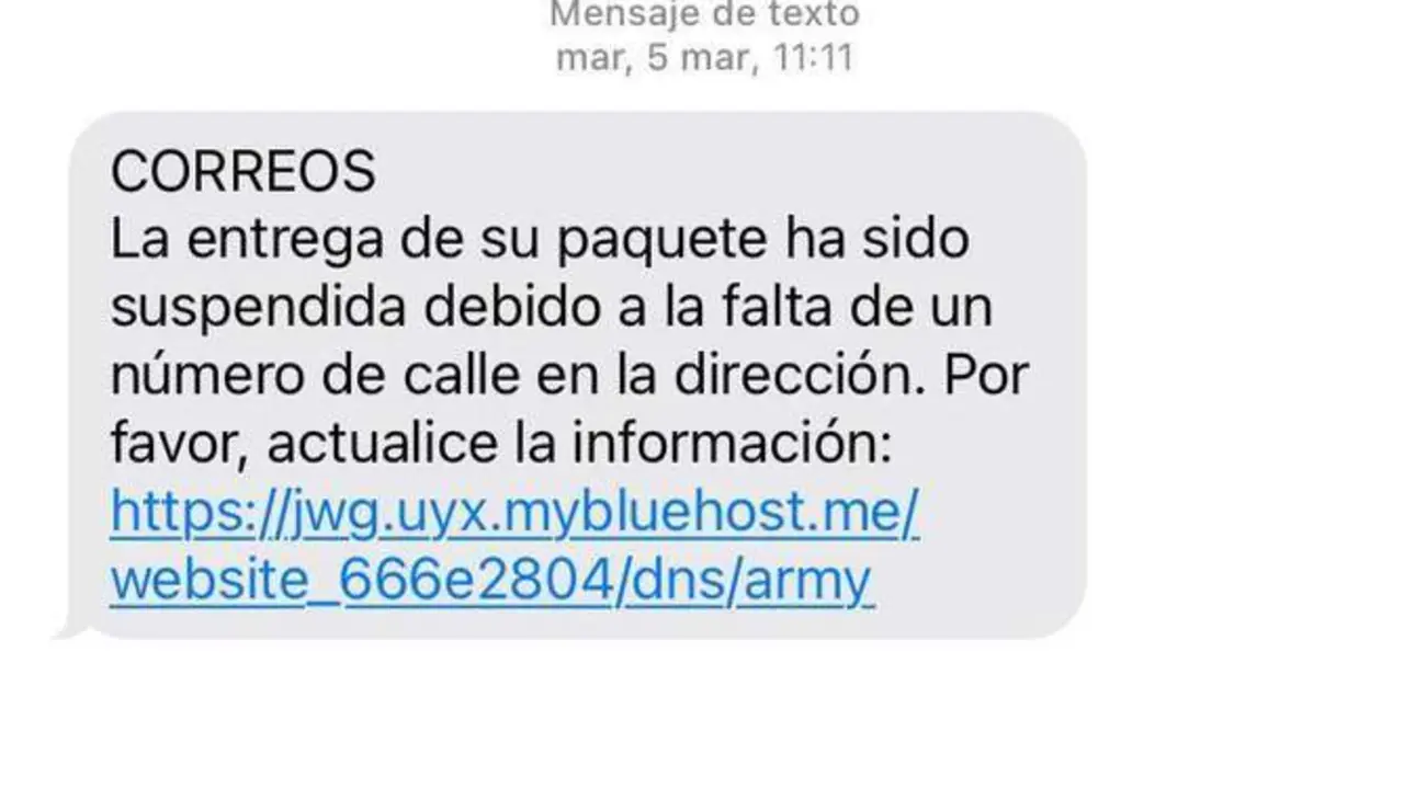 Mensaje phishing haci&eacute;ndose pasar por Correos. - 