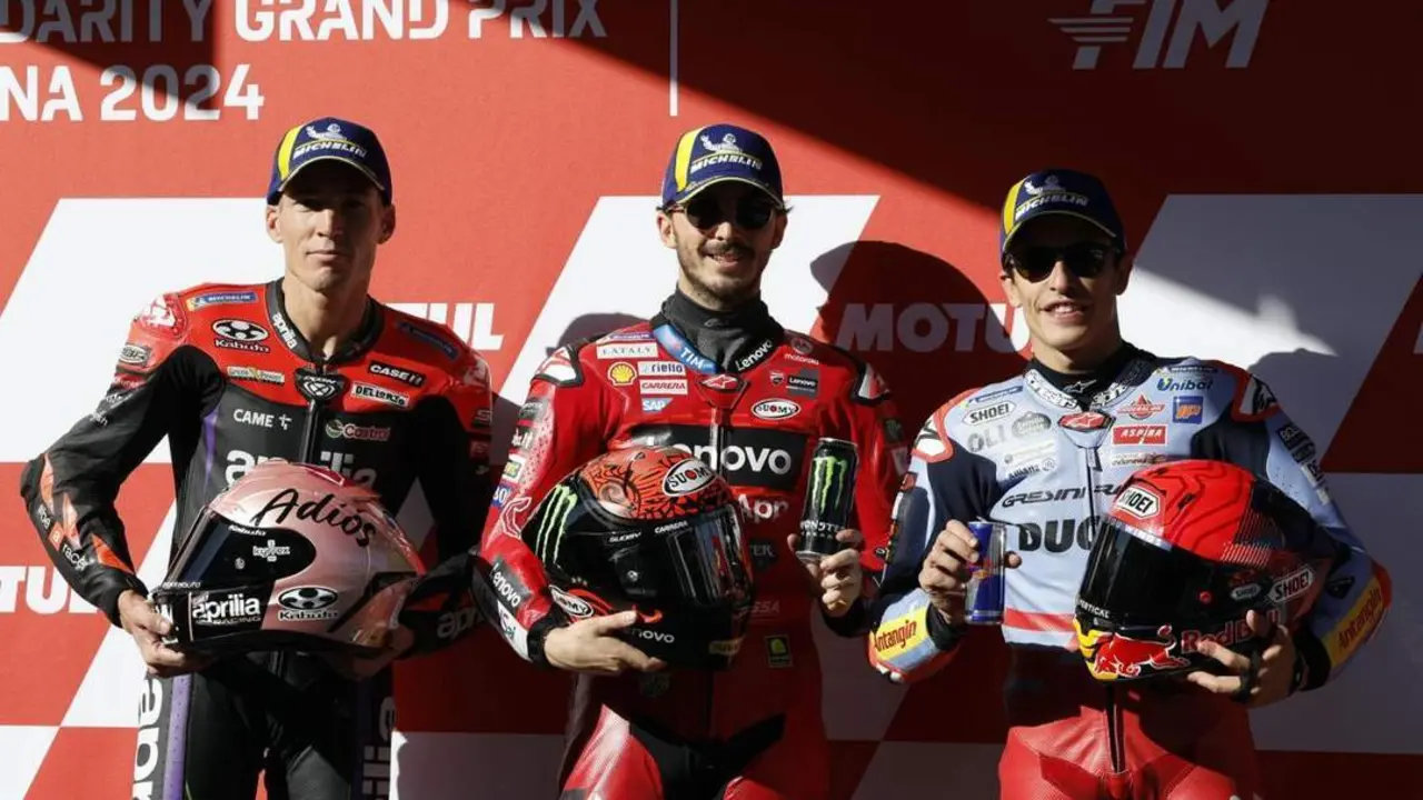 Bagnaia, Espargar&oacute; y M&aacute;rquez. - EFE
