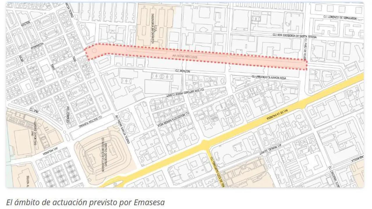 &Aacute;mbito de actuaci&oacute;n de la obra en Reina Mercedes. - Archivo