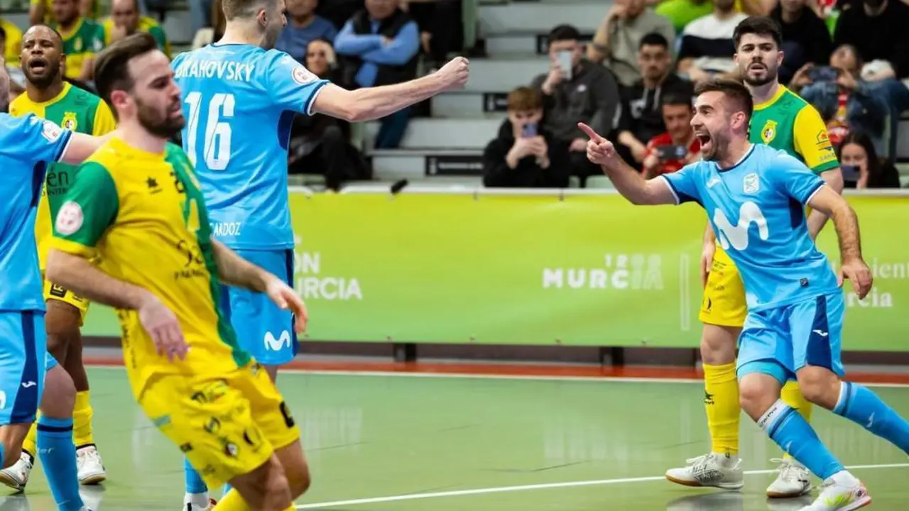 Movistar Inter celebra un tanto ante el Ja&eacute;n Para&iacute;so Interior.  - Futsal RFEF