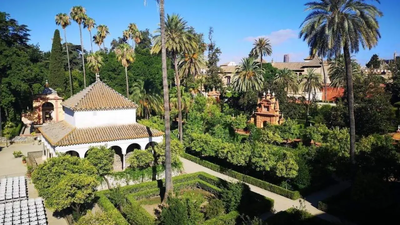 Vista a&eacute;rea de los jardines del Alc&aacute;zar. - Ayuntamiento de Sevilla.