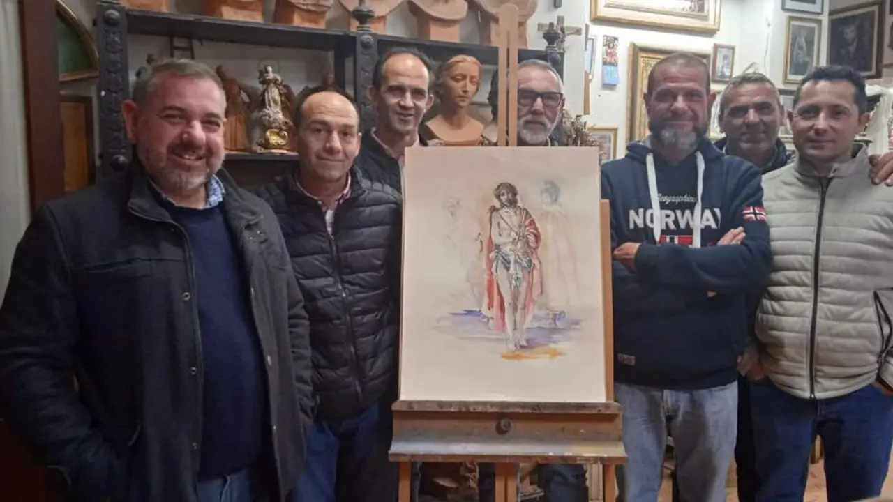 Socios fundadores junto al imaginero Antonio Bernal. - 