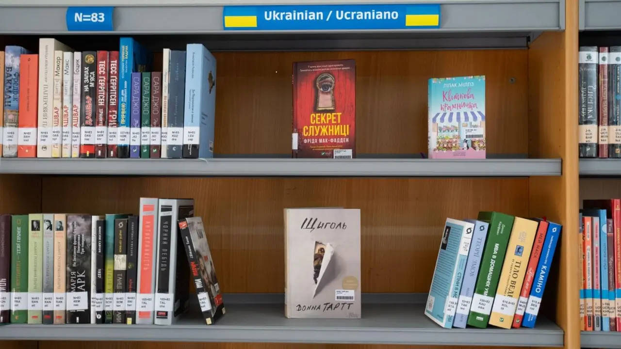 Libros en ucraniano en la biblioteca de Arroyo de la Miel. - 