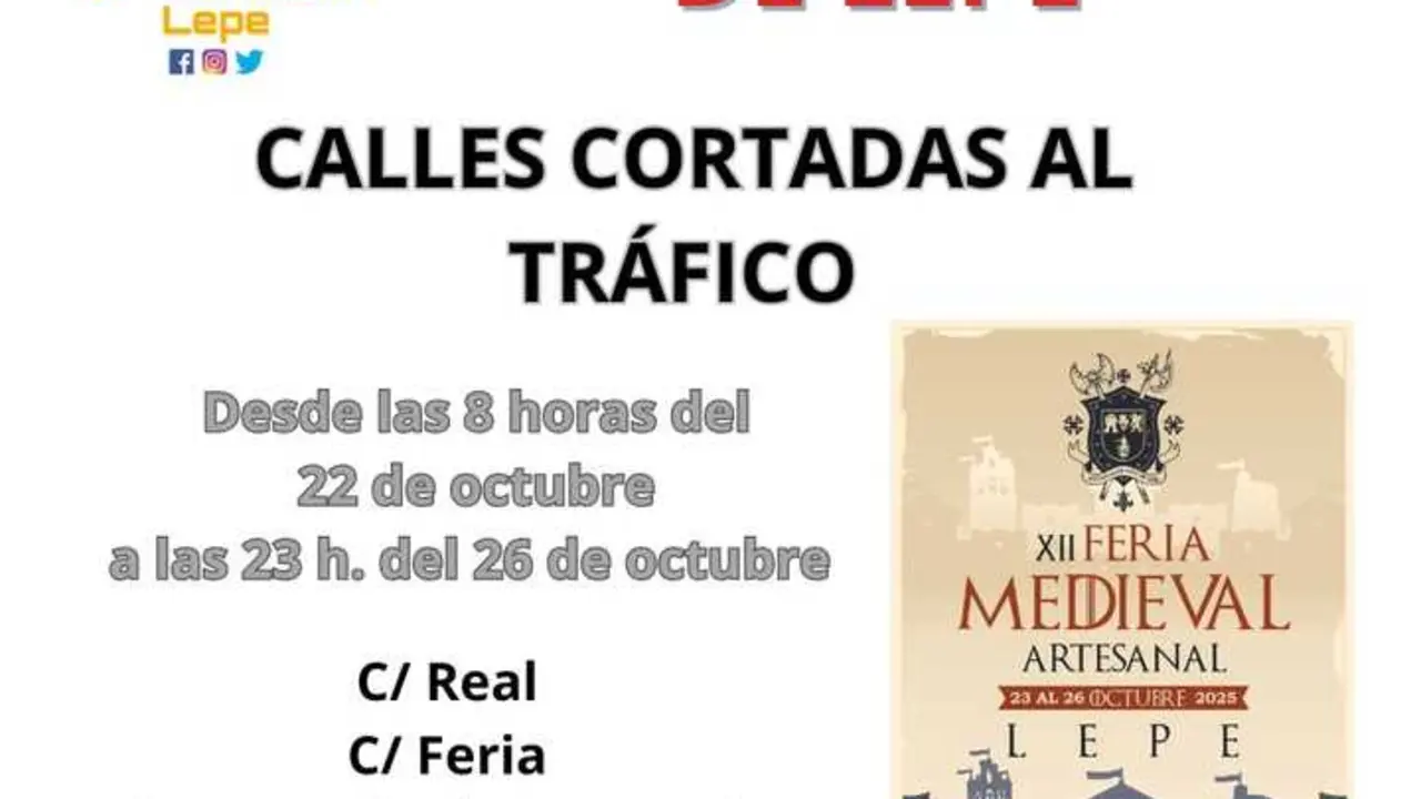 corte de tr&aacute;fico en Lepe por la Feria Medieval artesanal. | Ayto. Lepe.
