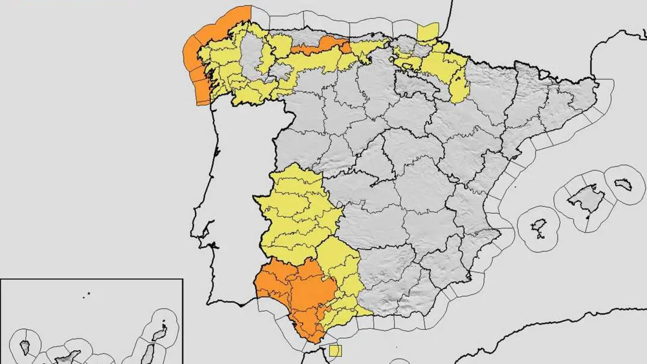 Mapa de la Aemet de los avisos para el mi&eacute;rcoles 5 de noviembre. | Aemet.