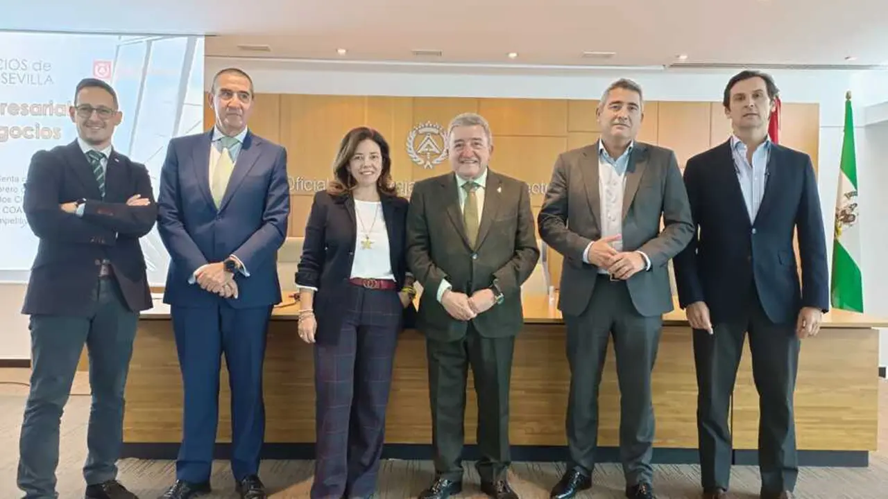 Los participantes en la mesa redonda del Colegio de Arquitectos T&eacute;cnicos de Sevilla. | colegio