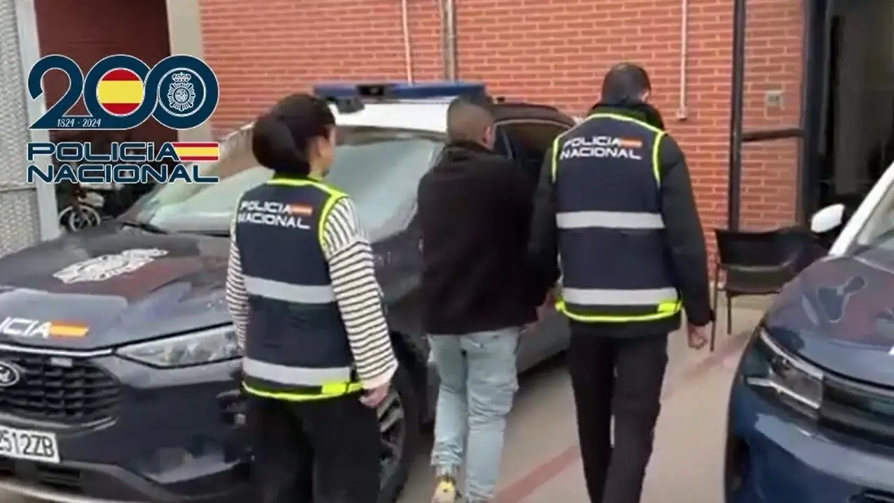 Dos agentes de Polic&iacute;a Nacional custodian al detenido. | Europa Press.