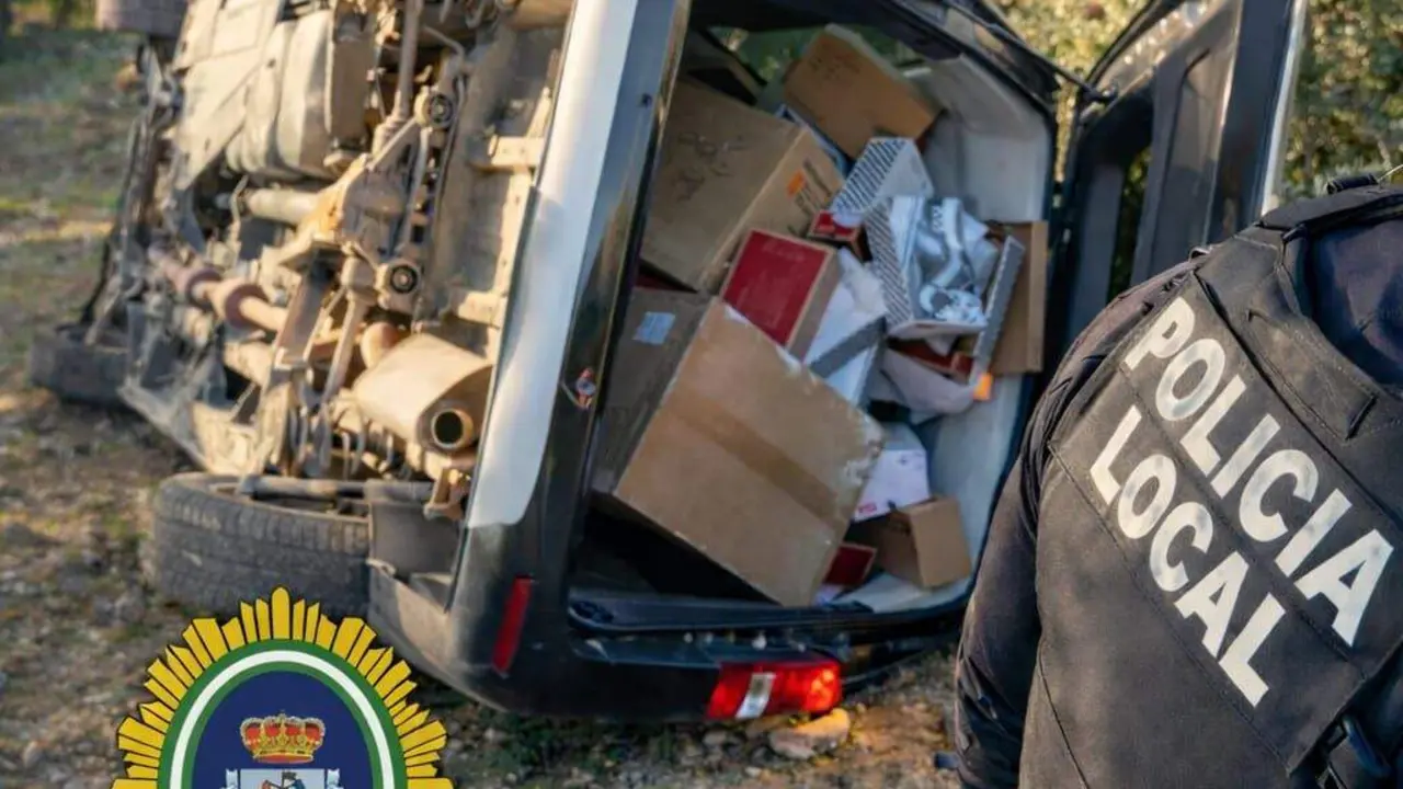 Furgoneta accidentada en Mancha Real. - Foto: Polic&iacute;a Local.