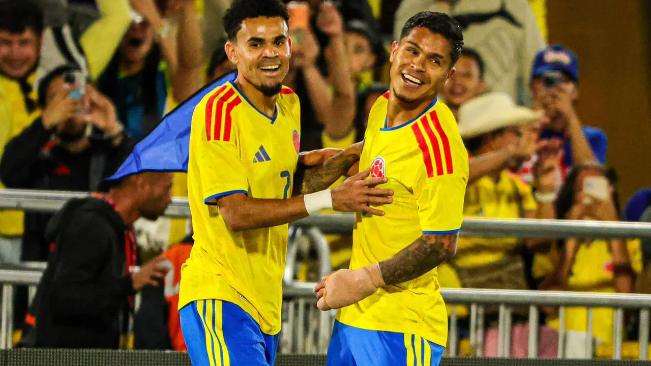 Luis D&iacute;az y el Cucho Hern&aacute;ndez sonr&iacute;en en el partido disputado entre Colombia y Costa Rica. | Selecci&oacute;n Colombia