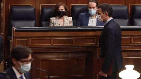 S&aacute;nchez, Iglesias, Calvo e Illa en el Congreso. - Pool/Efe