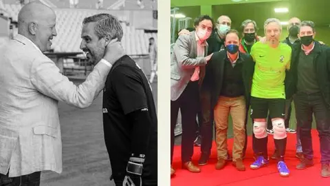 Javier Imbroda saluda cari&ntilde;osamente a Juan Bravo. A la derecha, Juan Bravo, con sus fieles del PP de Ja&eacute;n. - VIVA JA&Eacute;N