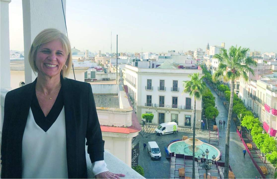La candidata en la sede del PP de Jerez.