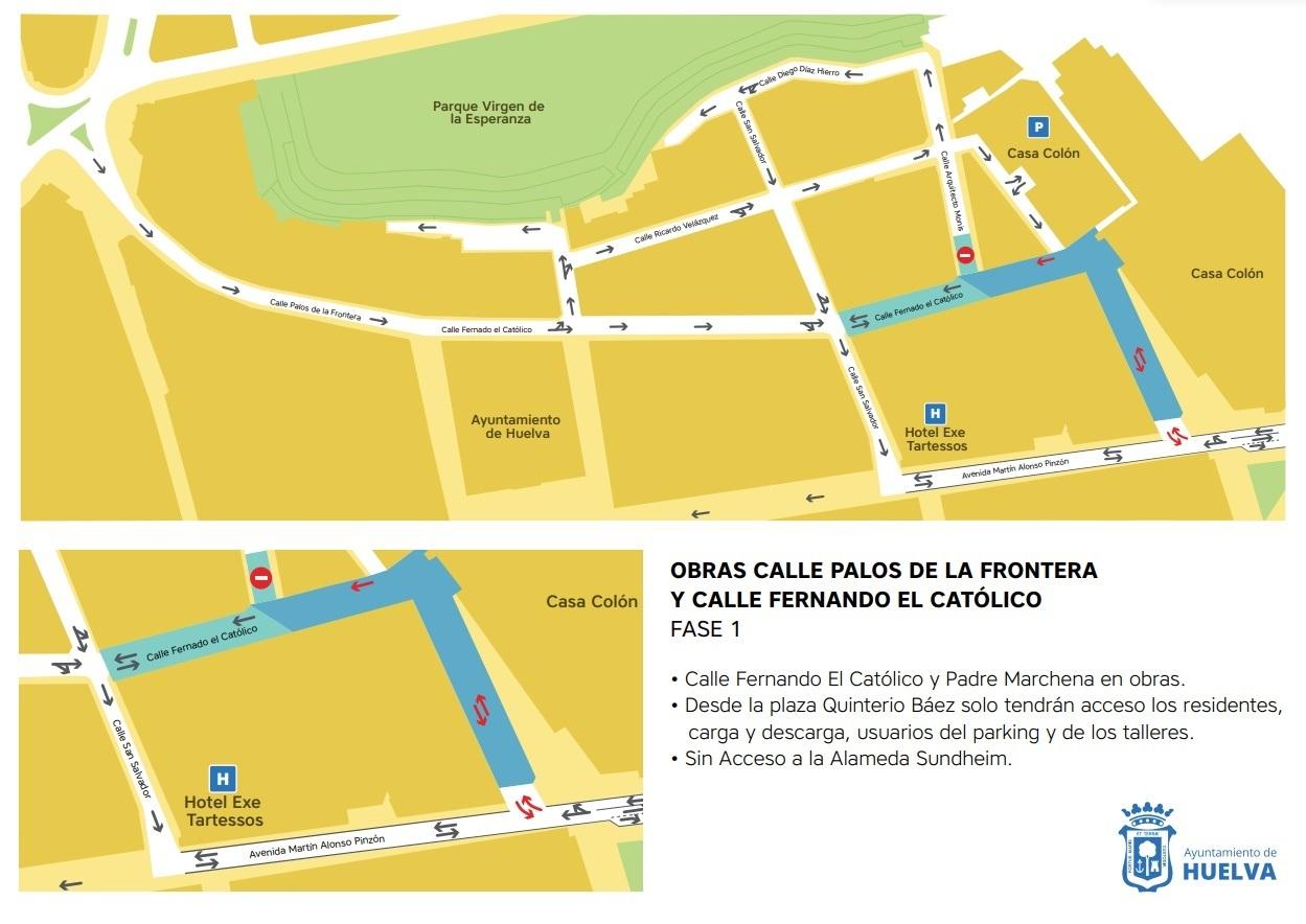 Plano de la actuación en la calle Palos de la capital onubense.
