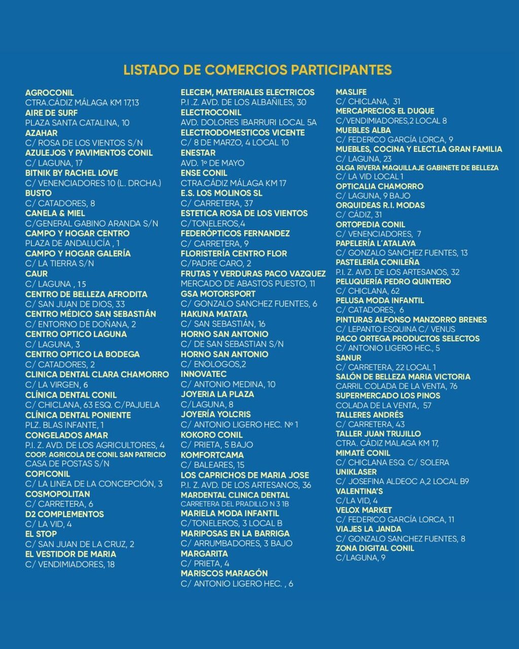 Comercios participantes.